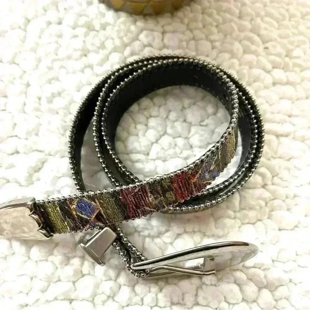 Elite Southwestern Aztec Multicolored Silver Buckle w/ Silver Accent Belt Size L